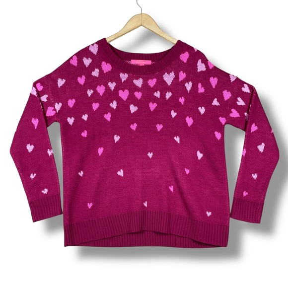 Lilly Pulitzer Heart Sweater Womens Crewneck Pullover Knit Pink Valentines Day M - Picture 1 of 7